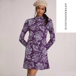 NWT Anthropologie Purple Mock Neck Floral Mini Dress